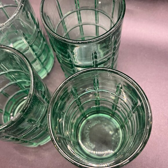Vintage Anchor Hocking Light Green Tartan Juice Glasses Replacement 4” lot Of 4 - Picture 5 of 8